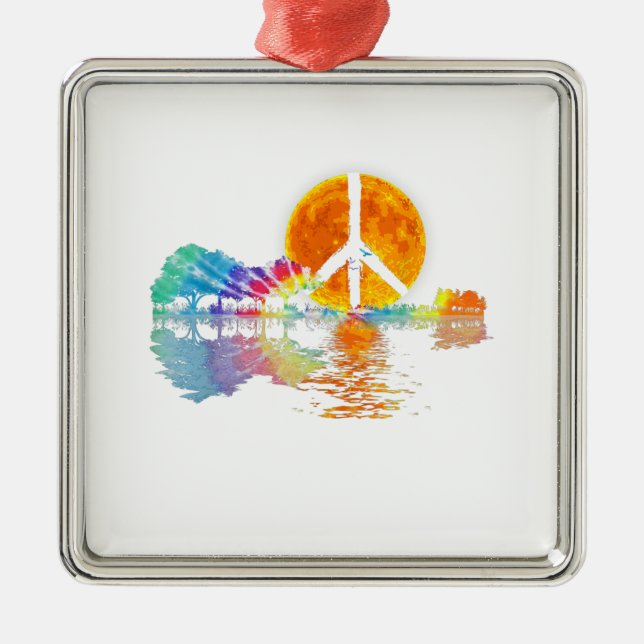 Adorno Metálico Guitar Lake Shadow Peace Love Guitar Hippie (Frente)