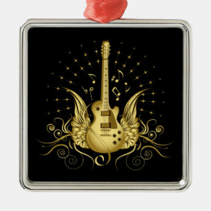Adorno Metálico Guitarra coa alas de oro