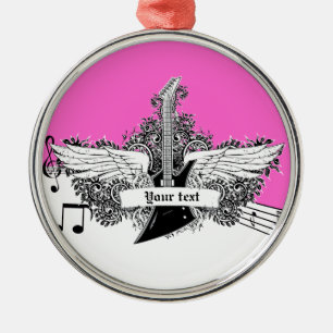 Adorno Metálico Guitarra eléctrica blanca y caliente rosa negra co