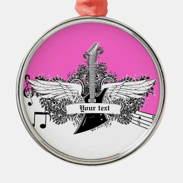 Adorno Metálico Guitarra eléctrica blanca y caliente rosa negra co (Frente)