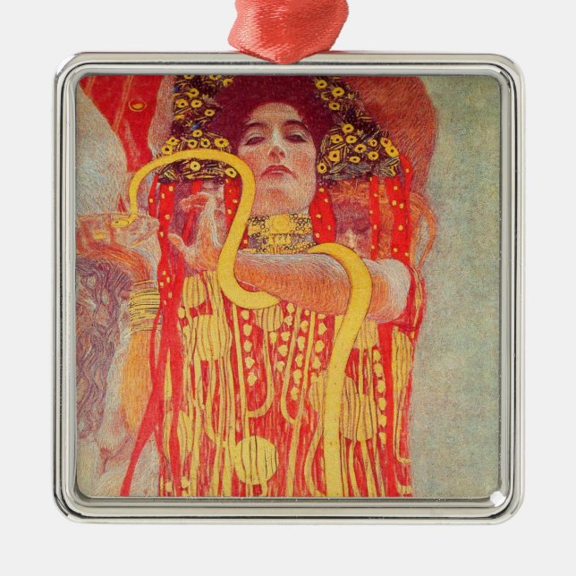 Adorno Metálico Gustav Klimt Red Woman Gold Snake Pintura (Frente)