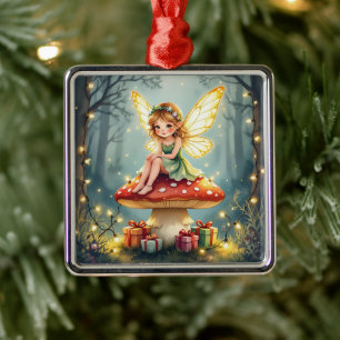 Adorno Metálico Hada de Navidad sobre el núcleo de una cabaña de h