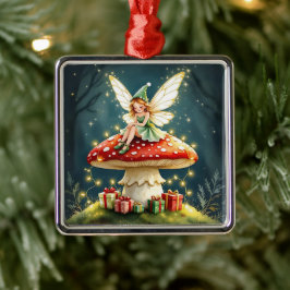 Adorno Metálico Hada de Navidad sobre el núcleo de una cabaña de h