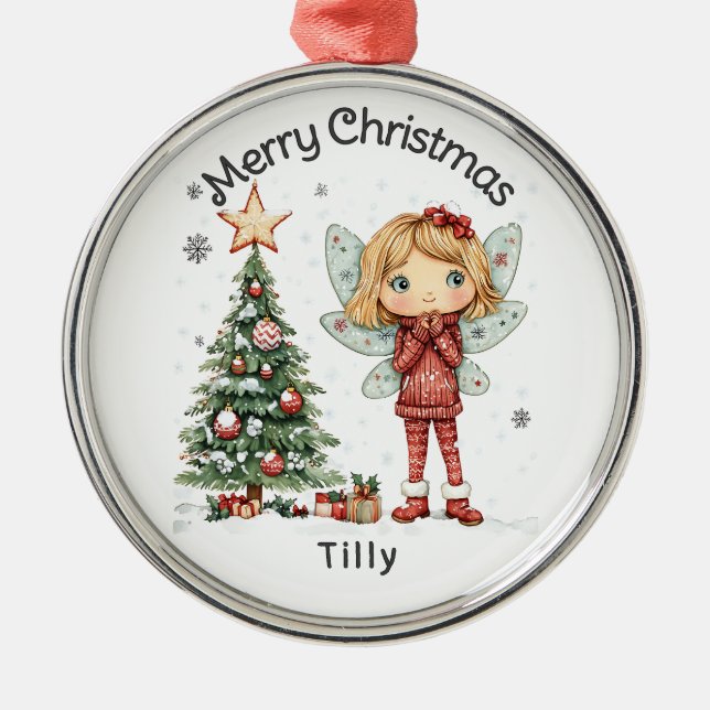 Adorno Metálico Hadas y árboles de Navidades personalizados (Frente)