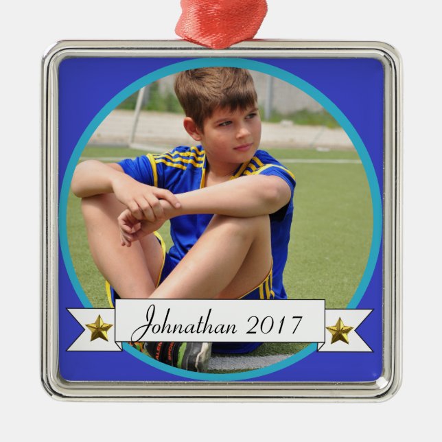 Adorno Metálico HAMbyWG - Blue on Blue border Photo Ornament (Frente)