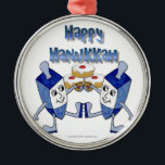 Adorno Metálico Hanukkah Dancing Dreides y Jelly Doughnut<br><div class="desc">Está viendo la colección Lee Hiller Designs of Home and Office Decor, Apparel, Gifts and Collectibles. Los diseños incluyen la fotografía Lee Hiller y la colección de arte digital de medios mixtos. Puedes ver su fotografía de la naturaleza en http://HikeOurPlanet.com/ y seguir su blog de senderismo dentro del Parque Nacional...</div>