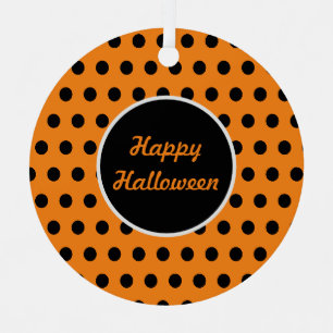 Adorno Metálico Happy Halloween Polka Dot Metal Ornament (Orange)