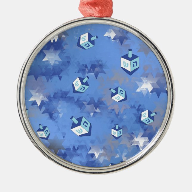 Adorno Metálico Happy Hanukkah Falling Star and Dreidels (Frente)