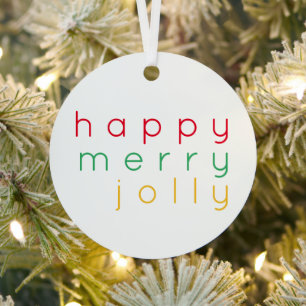 Adorno Metálico HAPPY MERRY JOLLY Ornament Metalizado Círculo