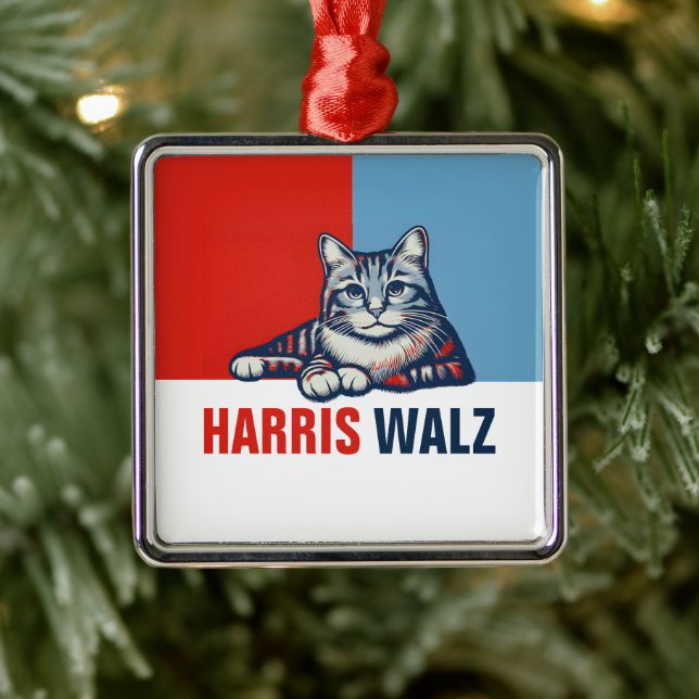 Adorno Metálico Harris Walz 2024 Obviamente gato azul rojo (Árbol)