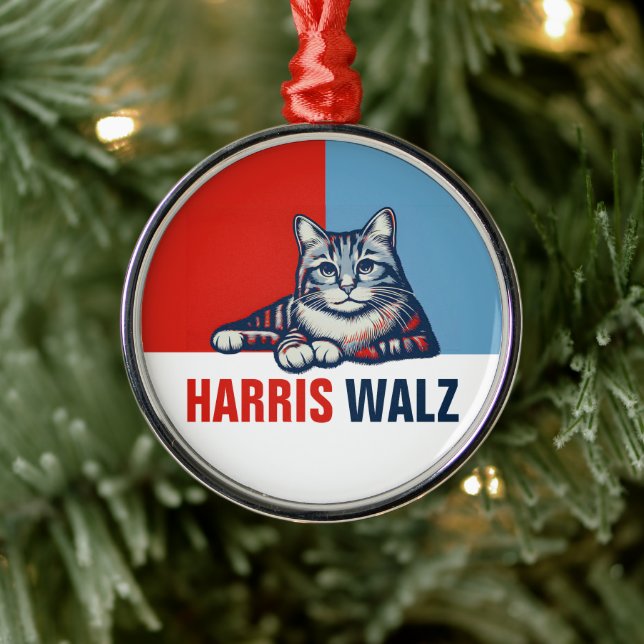 Adorno Metálico Harris Walz 2024 Obviamente gato azul rojo (Árbol)