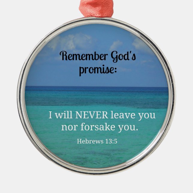 Adorno Metálico Hebreos 13:5 Nunca te dejaré ni olvidaré... (Frente)