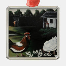 Hen con sus garzas en un paisaje rural de huertos