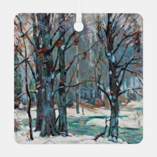 Adorno Metálico Hermosa escena de nieve de invierno del estudio de