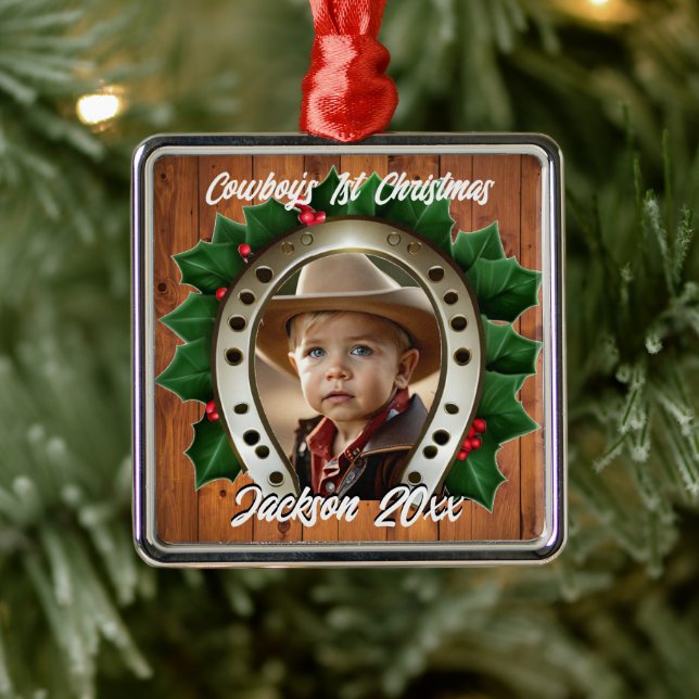 Adorno Metálico Hermosa Holly y Horseshoe Primera Navidad (Árbol)