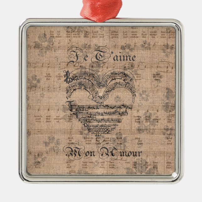 Adorno Metálico Hermosa música antigua nota corazón (Frente)