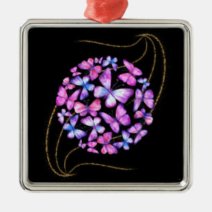 Adorno Metálico Hermosas mariposas acuarelas con honda dorada