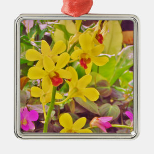 Adorno Metálico Hermosas orquídeas amarillas de otoño