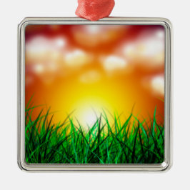 Adorno Metálico Hermoso amanecer sobre un campo de hierba