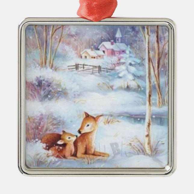 Adorno Metálico Hermoso árbol de navidad de ciervos y alba (Frente)