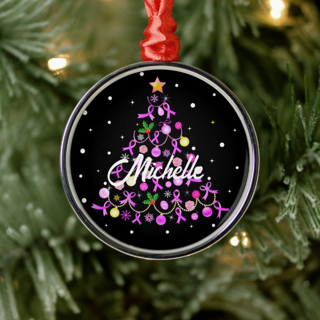 Adorno Metálico Hermoso árbol de Navidad de cinta rosa (Árbol)