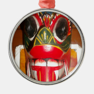 Adorno Metálico Hermoso arte tradicional cingalés de máscara de fu