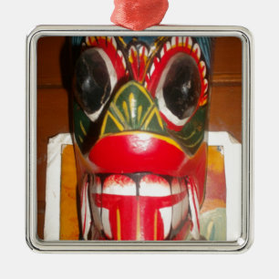 Adorno Metálico Hermoso arte tradicional cingalés de máscara de fu