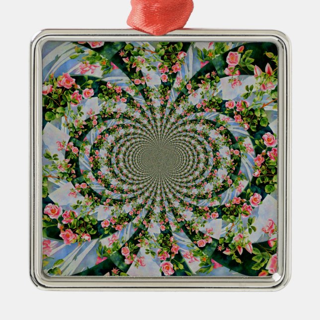 Adorno Metálico Hermoso boho rosa, rosas rojas, acuarela floral (Frente)