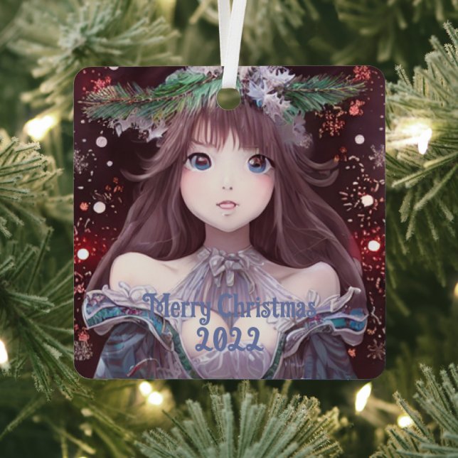 Adorno Metálico Hermoso Chica de Navidades de Anime (in situ)