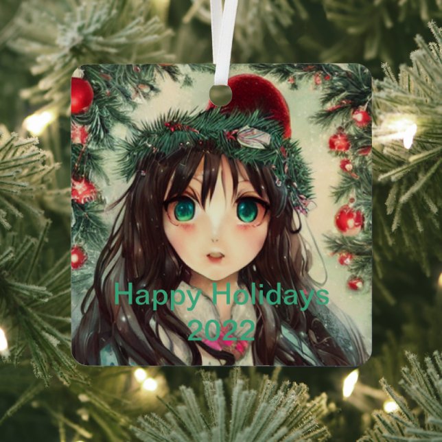 Adorno Metálico Hermoso Chica de Navidades de Anime (in situ)