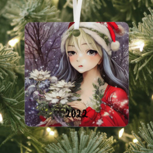 Adorno Metálico Hermoso Chica de Navidades de Anime
