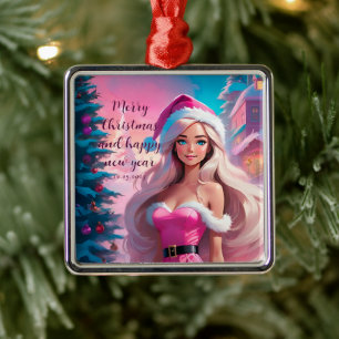 Adorno Metálico Hermoso Chica de Navidades rosados 01
