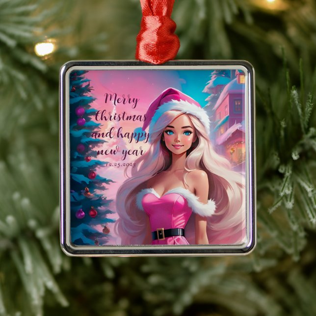 Adorno Metálico Hermoso Chica de Navidades rosados 01 (Árbol)