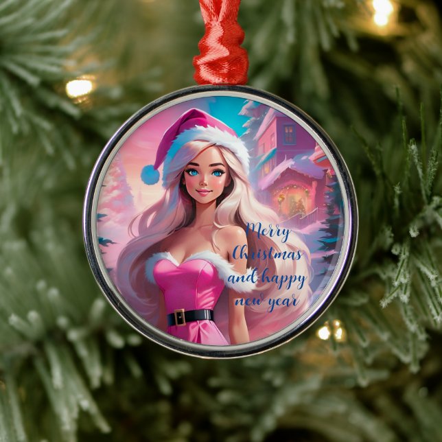 Adorno Metálico Hermoso Chica de Navidades rosados 01 (Árbol)
