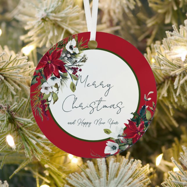 Adorno Metálico Hermoso marco de poinsettia Navidades Holiday Meta (in situ)