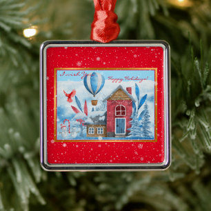 Adorno Metálico Hermoso Paisaje Con Personalizar Snowman