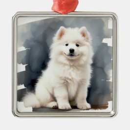 ADORNO METÁLICO HERMOSO PERRO BLANCO SAMOYED