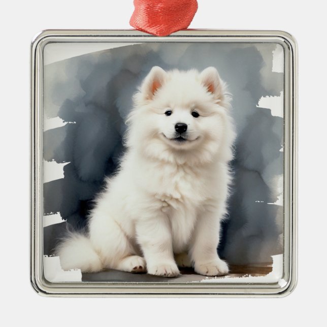 ADORNO METÁLICO HERMOSO PERRO BLANCO SAMOYED (Frente)