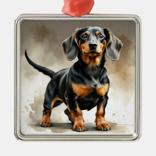 ADORNO METÁLICO HERMOSO PERRO DE PELO CORTO DE PELO DE DACHSHUND