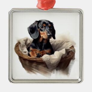 ADORNO METÁLICO HERMOSO PERRO DE PELO CORTO DE PELO DE DACHSHUND