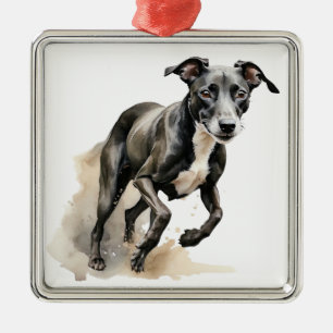 ADORNO METÁLICO HERMOSO PERRO GALGO BLANCO Y NEGRO