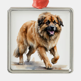 ADORNO METÁLICO HERMOSO PERRO LEONBERGER MARRÓN EN ACUARELA