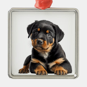 ADORNO METÁLICO HERMOSO PERRO ROTTWEILER NEGRO Y TONTO