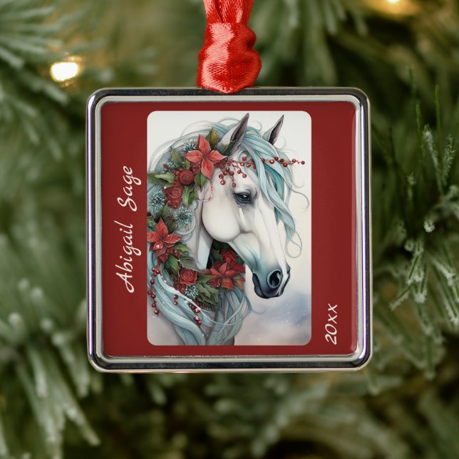 Adorno Metálico Hermosos Navidades de caballos blancos personaliza (Árbol)