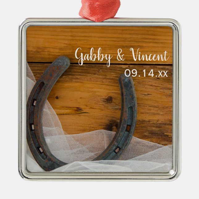 Adorno Metálico Herradura y velo nupcial Boda de estaño de campo (Frente)