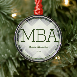 Adorno Metálico Herringbone Green White Nombre de graduación MBA A