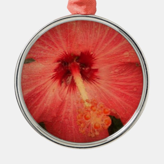 Adorno Metálico Hibiscus Grunge se acercó al centro de la flor (Frente)