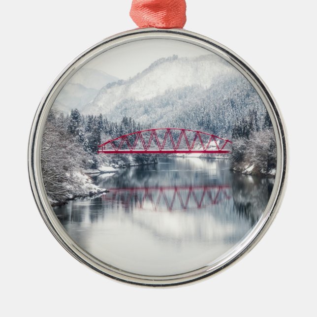 Adorno Metálico Hielo y nieve | Puente rojo en invierno, Japón (Frente)