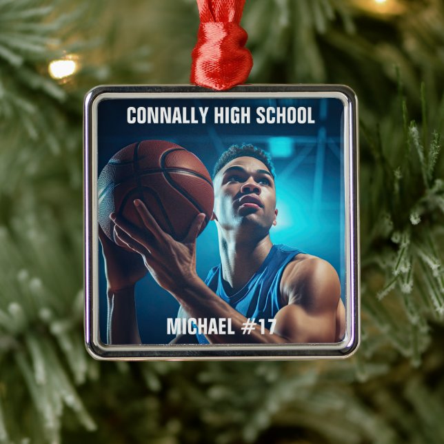 Adorno Metálico High School Basketball Player Photo Christmas (Árbol)