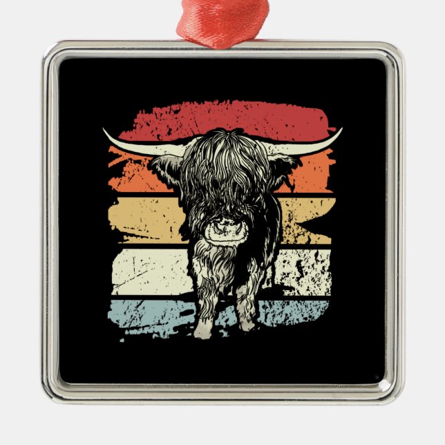 Adorno Metálico Highland Cow Highland Cows Retro (Frente)